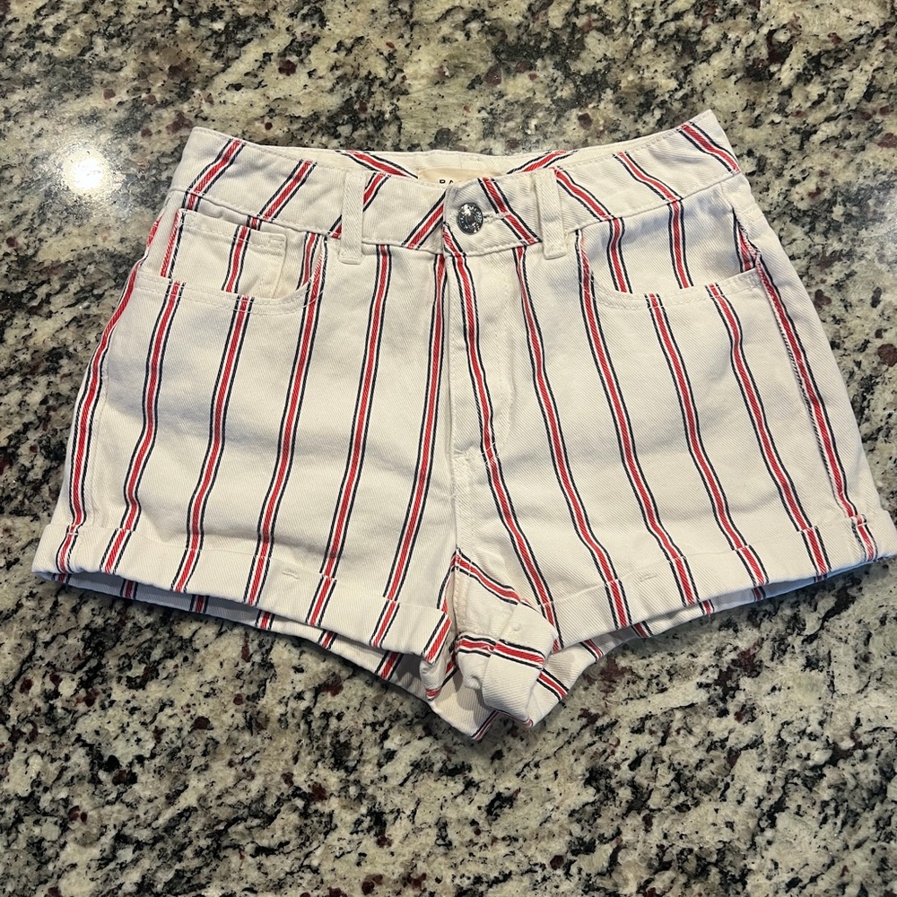 PacSun White and Red Striped High Waist Shorts